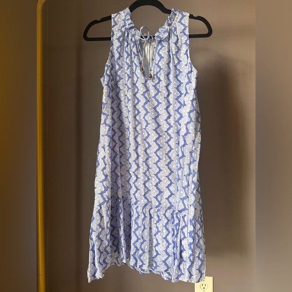 Oliphant Sleeveless Tiered Short Dress Blue Print Medium - Picture 2 of 6